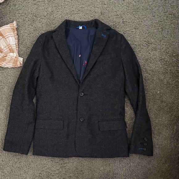 Mini Boden Gray Tweed Herringbone Boys Wool Blazer With Fun Space Theme Lining - Picture 4 of 5